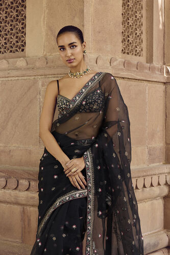 Nalakini Embroidered Silk Saree, Black, image 6